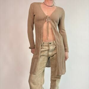 Vintage Y2K Absolutely Creative Collection Trench Cardigan - Tan, Size Small